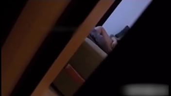 Stepdad spies teen 18yo stepdaughter masturbating on sofa in living room   