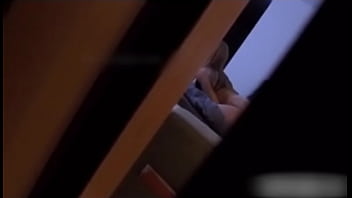 Stepdad spies teen 18yo stepdaughter masturbating on sofa in living room   