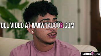 GILF stepmom with huge boobs fucks her two young stepsons