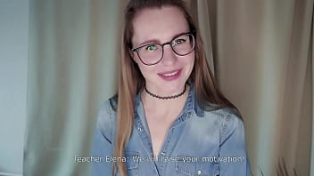 Beautiful young teacher passionately fucks her student's big cock and takes his cum on face and mouth - Elena Ross
