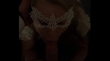Masked newlywed sucks cock