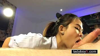 Cute teen ladyboy blowjob and anal doggystyle drilled 
