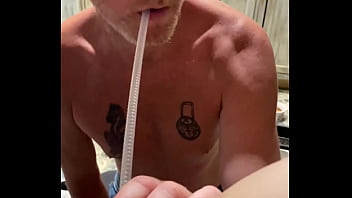 I suck her cum out with a straw and