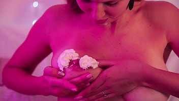 Stella Cardo licks cream from her nipples