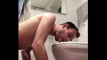 Fag Brian Grent licks a dirty toilet