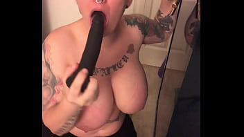 Ugly butch lesbian dyke Billie Butch sucks dildo cock