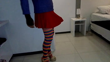 Taking pictures of her tits, her boyfriend comes in and they fuck, he shoots his cum on her round ass