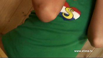 Brunette teenie  touching her pussy and tits