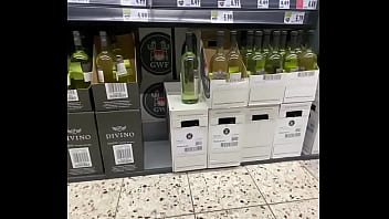 Old man in shorts keeps flashing cock in supermarket with cum