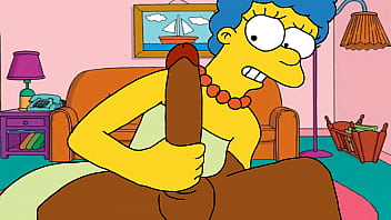 Marge Simpson jerking off and amazed at the size of the bludgeon