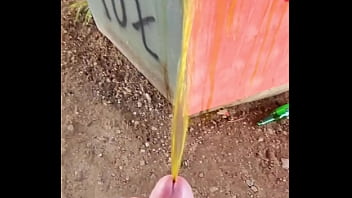 Gay desperate pissing at wall