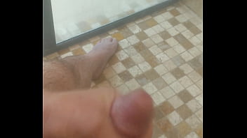 Solo stroke and cum in shower
