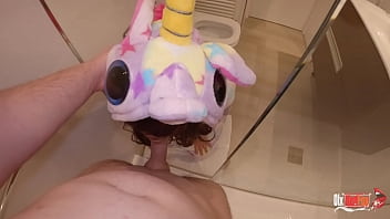 StepSister sucks my cock while I shower and cum down her throat
