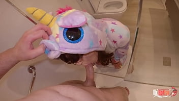StepSister sucks my cock while I shower and cum down her throat