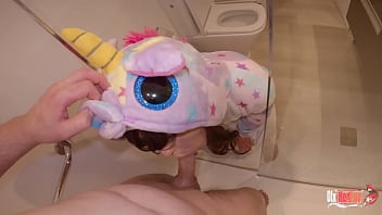 StepSister sucks my cock while I shower and cum down her throat