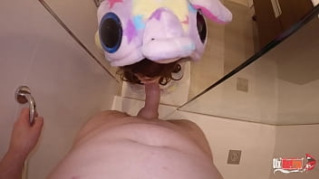 StepSister sucks my cock while I shower and cum down her throat