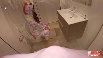 StepSister sucks my cock while I shower and cum down her throat