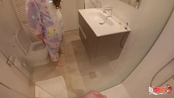 StepSister sucks my cock while I shower and cum down her throat