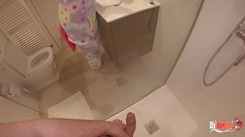 StepSister sucks my cock while I shower and cum down her throat