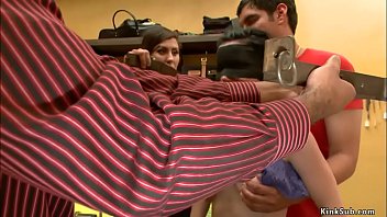 Blindfolded slave groped in public