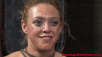Restrained sub throatfucked