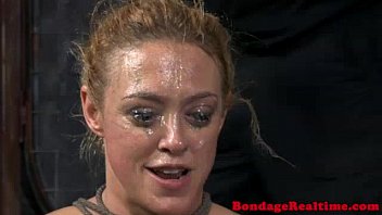 Restrained sub throatfucked