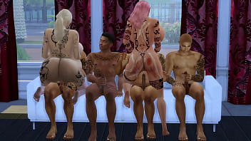 Two bimbo sluts Violette and Camilla getting blacked by 4 gyus