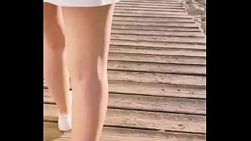 walking around with a dildo in her pussy