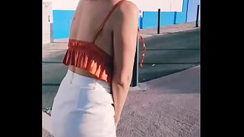 walking around with a dildo in her pussy