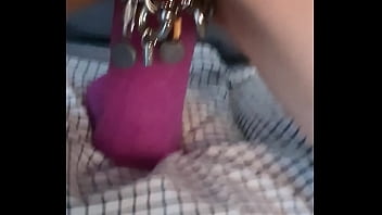 Pierced masturbates with a huge dildo