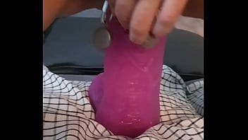 Pierced masturbates with a huge dildo
