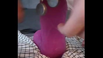 Pierced masturbates with a huge dildo
