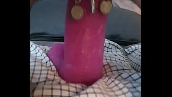 Pierced masturbates with a huge dildo