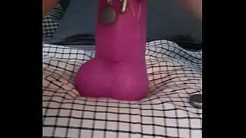 Pierced masturbates with a huge dildo