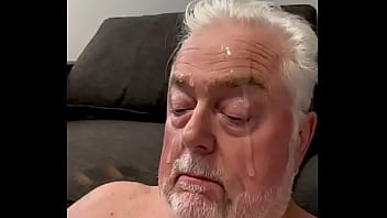 Cum slut grandpa gets cum douched on his glasses