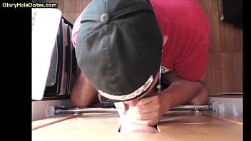 Gray gloryhole DILF sucks cock and holds balls of his BF