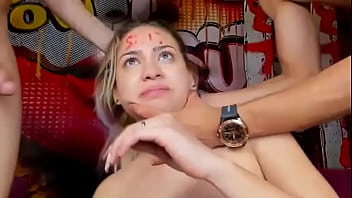 Blonde gets slapped and her throat fucked rough