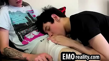Beautiful emo teen lays and enjoys his lovers oral pleasures
