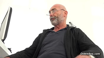 Horny old man fucking blonde teen in doggy style position