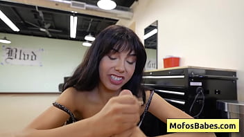 thumb sexy and horny  brunette give nice handjob to  ice handjob to ice handjob to he