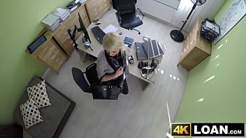 Beautiful blondie bent over and fucked hard in office
