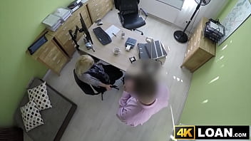 Beautiful blondie bent over and fucked hard in office