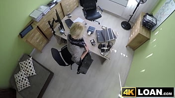 Beautiful blondie bent over and fucked hard in office
