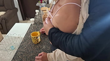 thumb a stepdaughter  is surprised while having brea ile having brea ile having break