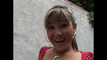 Tiny teen asian takes a big white cock 