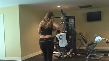 Blonde mom cum on his big tits