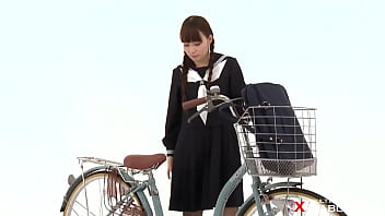 Bicycle upskirt in uniform