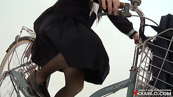 Bicycle upskirt in uniform