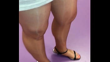 long tease video at porn shop. in glossy pantyhose, tiny skirt and sandals