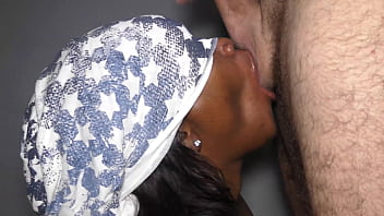 Ebony cum freak loves to swallow white man cum